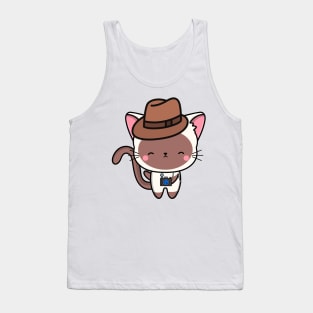 Funny White cat is holding a camera Tank Top